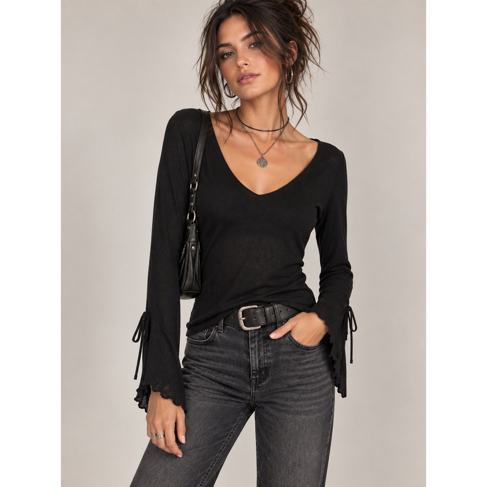PerSeption Goth Dark Fairycore Whimsigoth 90s y2k grunge edgy Flare Sleeve Top